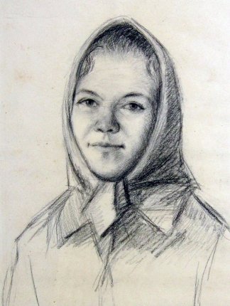 Карандашный рисунок девочки в платке